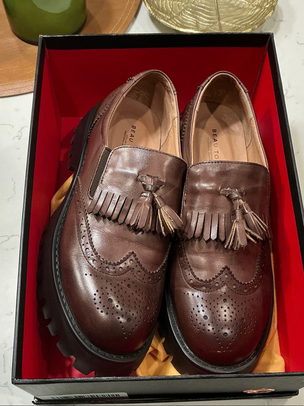 Dark Brown Leather Tassel Kiltie Loafers